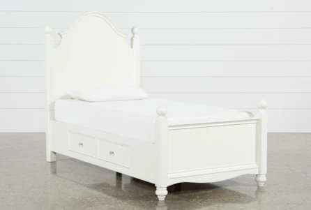 Madison White Twin Poster Bed With 2 Side Storage - Main