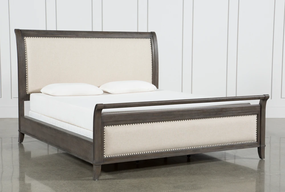 Candice Grey II California King Wood & Upholstered Sleigh Bed