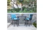 Martinique Outdoor 3 Piece Pub Set With Navy Counter Stools - Room
