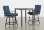 Martinique 32" Outdoor 3 Piece Pub Set With Navy Counter Stools - Signature