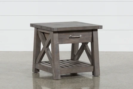Jaxon Grey End Table Living Spaces, Grey Rustic Side Tables