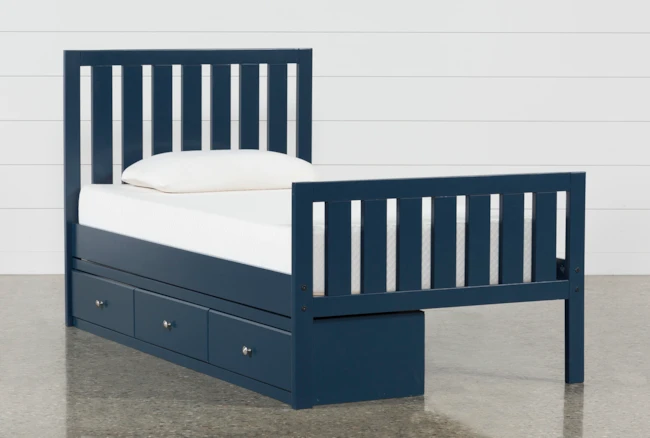 Taylor Navy Twin Slat Panel Bed With 3-Drawer Storage - 360
