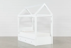 Taylor White Twin Canopy House Bed With 3- Drawer Storage