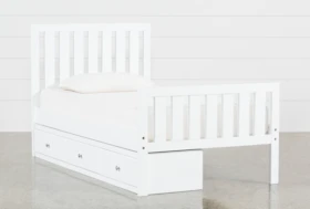 Taylor White Twin Slat Panel Bed With 3-Drawer Storage
