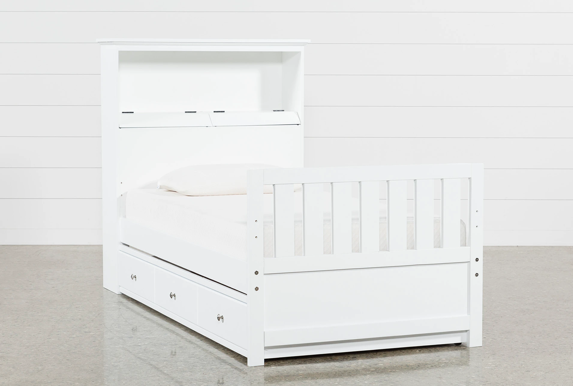 Taylor White Twin Bookcase Bed With Trundle and USB | Living Spaces
