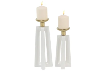2 Piece Set Gold & White Ceramic Candle Holders