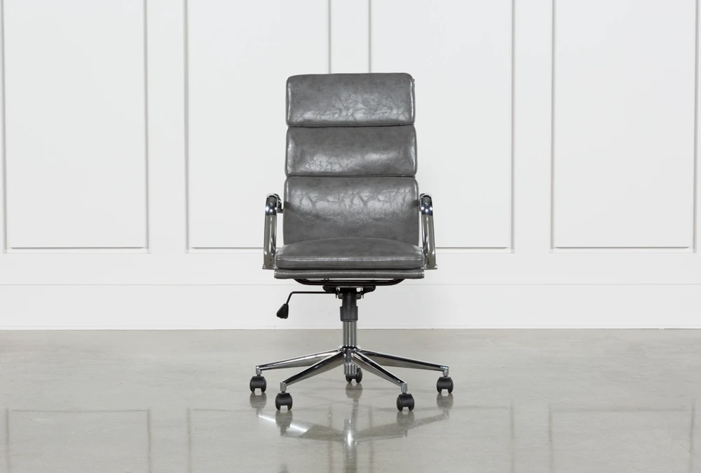 Moby Grey Faux Leather High Back Rolling Office Chair