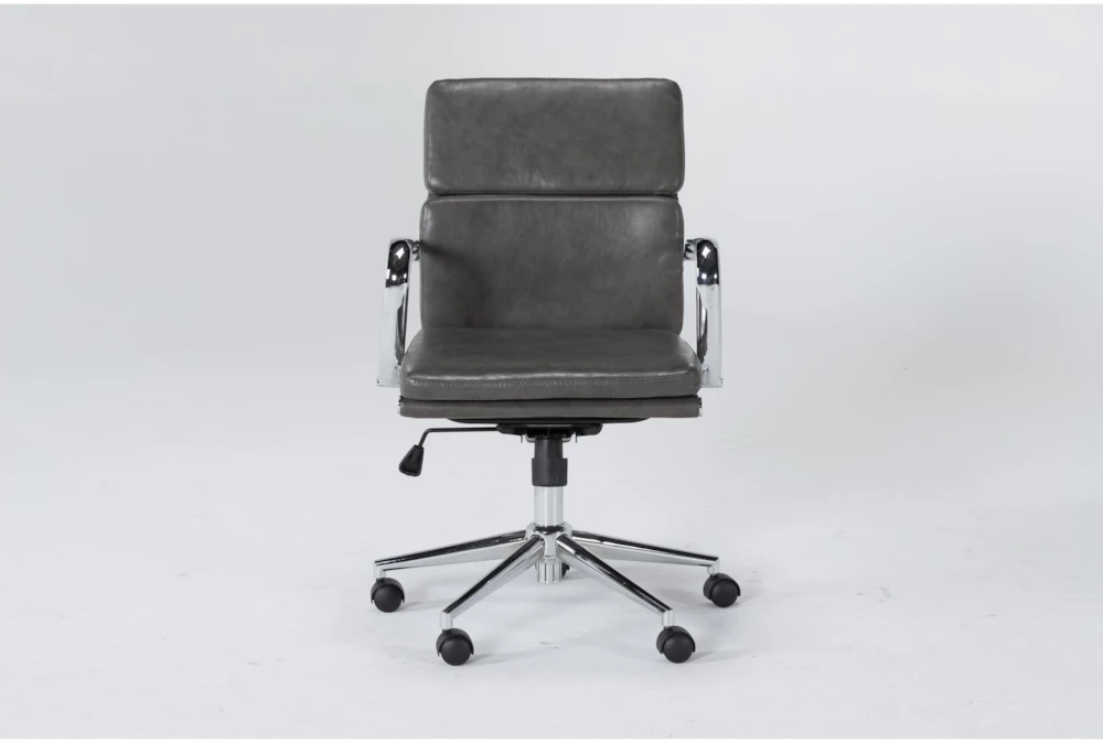 Moby Grey Faux Leather Low Back Rolling Office Desk Chair