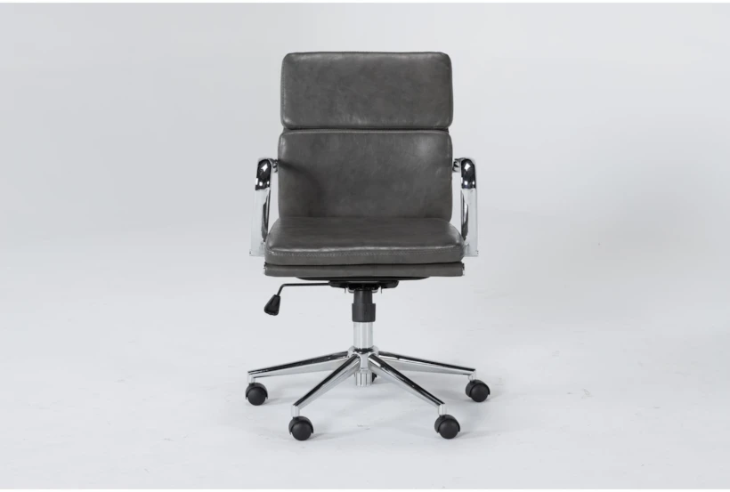 Moby Grey Faux Leather Low Back Rolling Office Desk Chair - 360