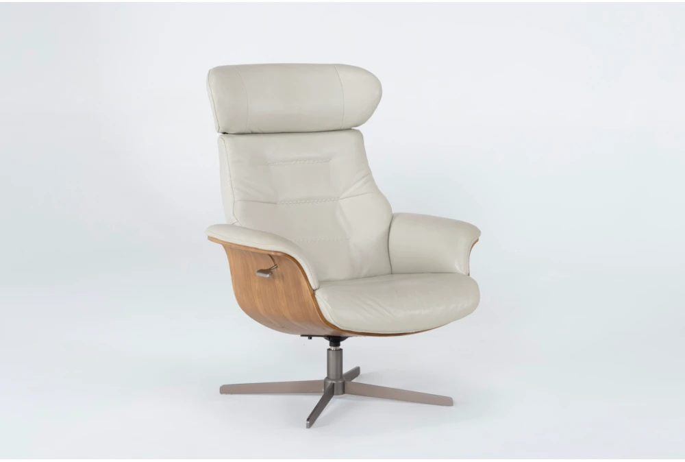 Amala Bone Leather Reclining Swivel Arm Chair with Adjustable Headrest