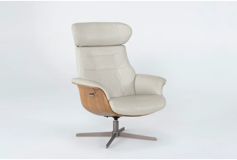 Amala Bone Leather Reclining Swivel Arm Chair with Adjustable Headrest - 360