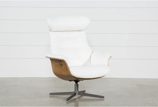 Amala White Leather Reclining Swivel Chair With Adjustable Headrest Living Spaces
