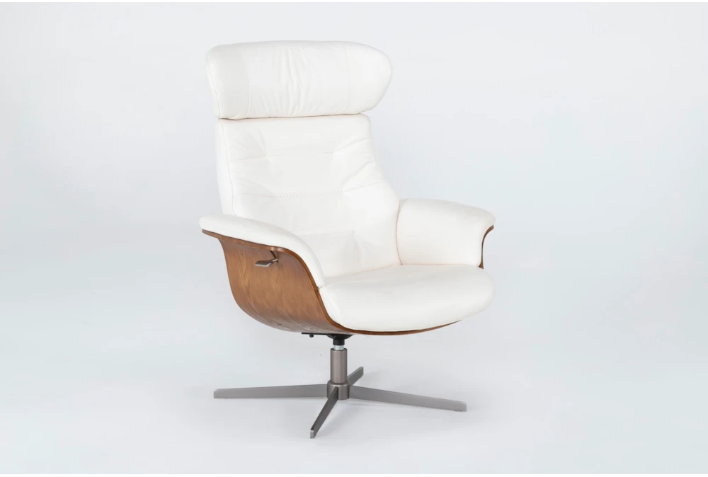 Amala White Leather Reclining Swivel Arm Chair with Adjustable Headrest