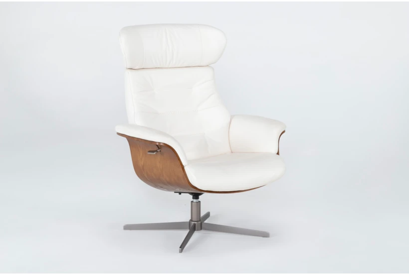 Amala White Leather Reclining Swivel Chair With Adjustable Headrest - 360
