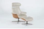 Amala Beige Bone Leather Reclining Swivel Arm Chair with Adjustable Headrest And Ottoman - Side