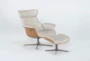Amala Beige Bone Leather Reclining Swivel Arm Chair with Adjustable Headrest And Ottoman - Side