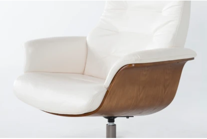 Amala White Leather Reclining Swivel Arm Chair with Adjustable Headrest And Ottoman - Detail