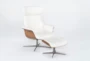 Amala White Leather Reclining Swivel Arm Chair with Adjustable Headrest And Ottoman - Signature