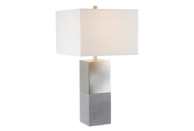 29 Inch Grey Concrete + Silver Leaf Rectangular Silver Block Table Lamp