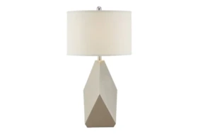29 Inch White Geo Shape Table Lamp With Ivory Shade