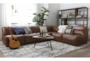 Burton Honey Brown Leather 103" 3 Piece L-Shaped Modular Sectional With 2 Armless Loveseats - Room