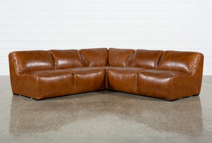 Burton Honey Brown Leather 103" 3 Piece L-Shaped Modular Sectional With 2 Armless Loveseats - 360
