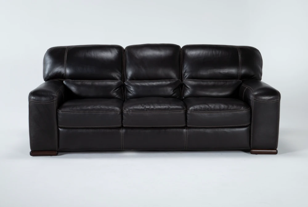 Grandin Blackberry Leather 89 Sofa, Black Leather Sofas
