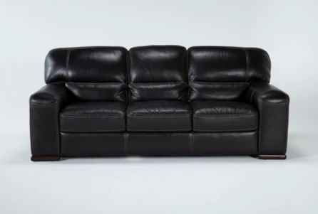 Grandin Blackberry Leather 89 Sofa, Black Leather Sofa Bed Couch