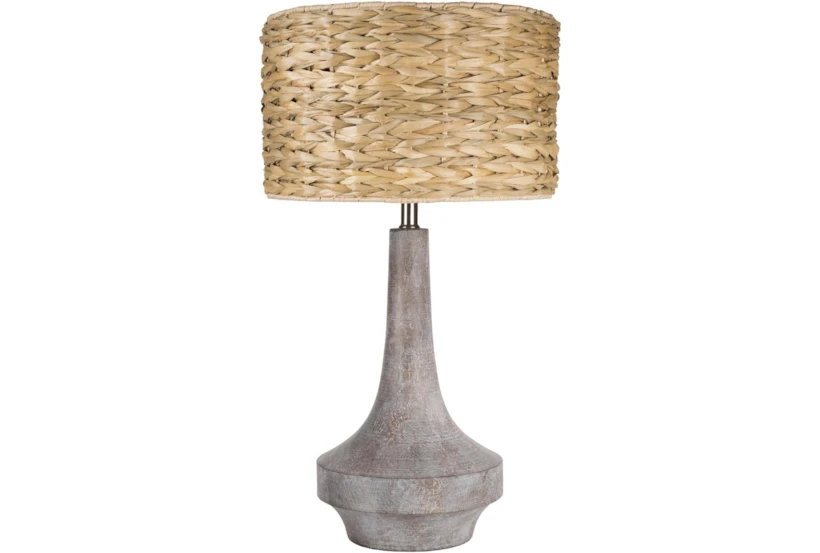 28 Inch Grey Cement Modern Genie Table Lamp With Grass Woven Shade - 360