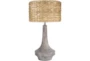 28 Inch Grey Cement Modern Genie Table Lamp With Grass Woven Shade - Signature