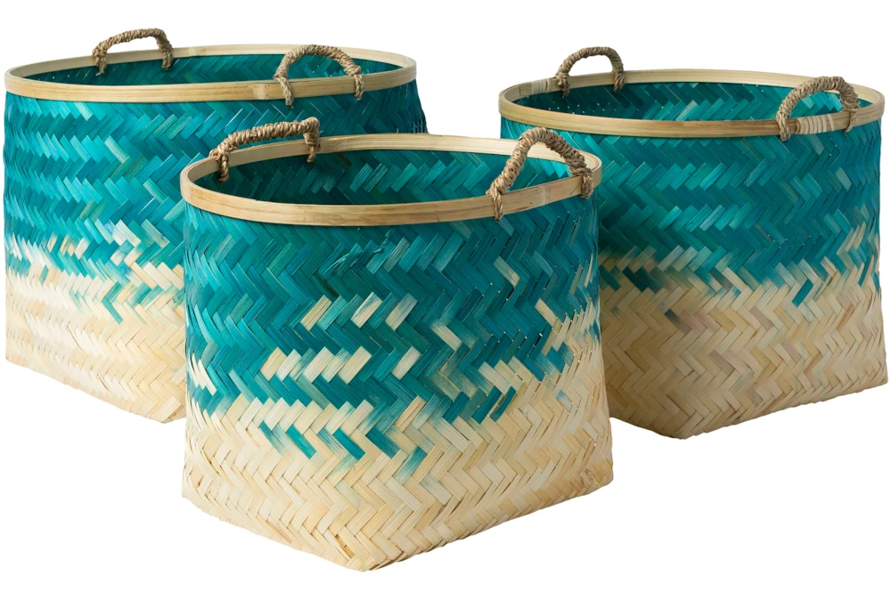 Basket-Set Of 3 Blue Bamboo