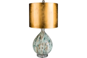 25 Inch Teal Aqua + Copper Marbled Table Lamp With Metallic Copper Shade