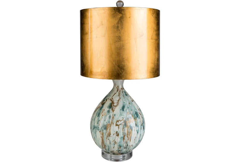 25 Inch Teal Aqua + Copper Marbled Table Lamp With Metallic Copper Shade - 360