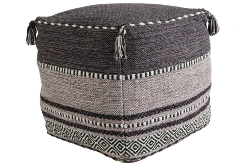 Pouf-Black And Grey Tassled - 360