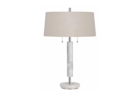 28 Inch Silver + White Marble Table Lamp With Pull Chain Switches
