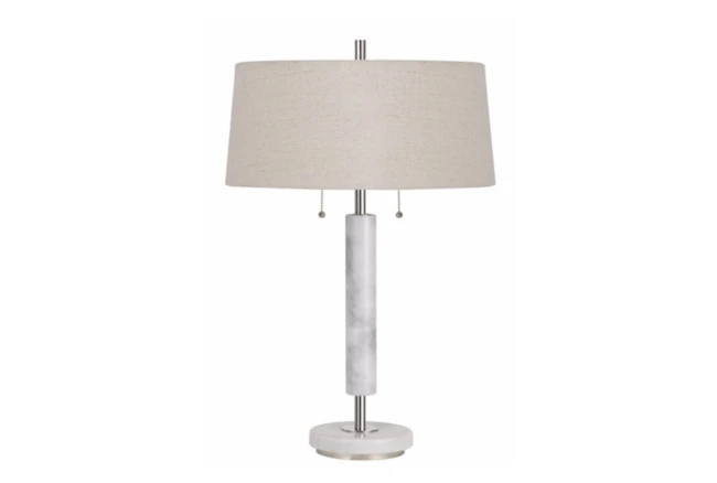 28 Inch Silver + White Marble Table Lamp With Pull Chain Switches - 360