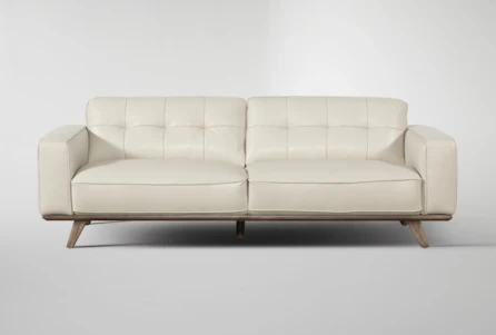 Caressa Leather Dove Grey 90 Sofa, 100 Percent Genuine Leather Sofa