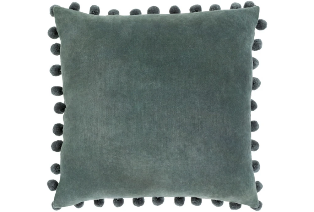 Accent Pillow-Cotton Velvet Pom Poms Green 20X20