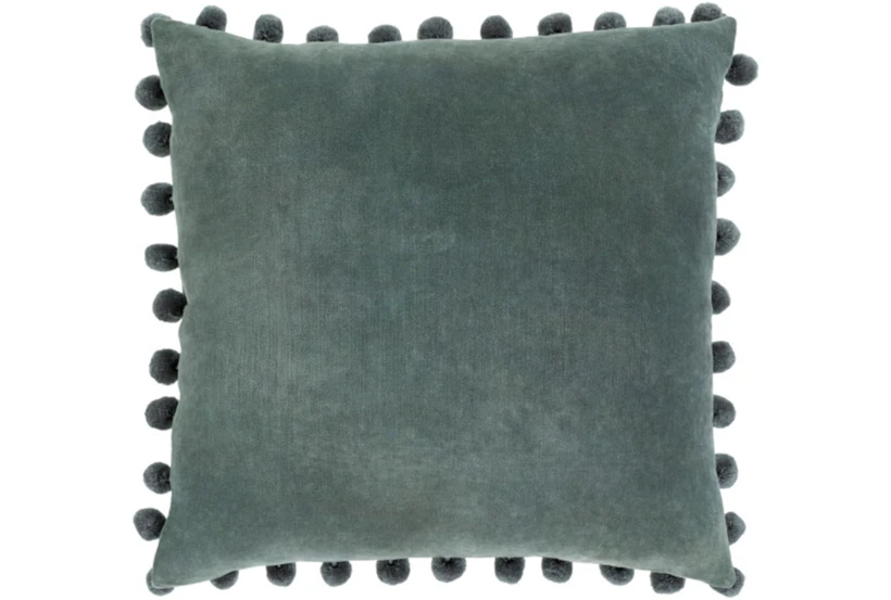 Accent Pillow-Cotton Velvet Pom Poms Green 20X20 - 360