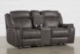 Griffin Grey 77" Power Reclining Loveseat With Console - Storage