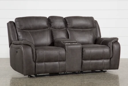 Griffin Grey 77 Power Reclining Loveseat With Console Living Spaces - Loveseat Recliner Cover With Center Console