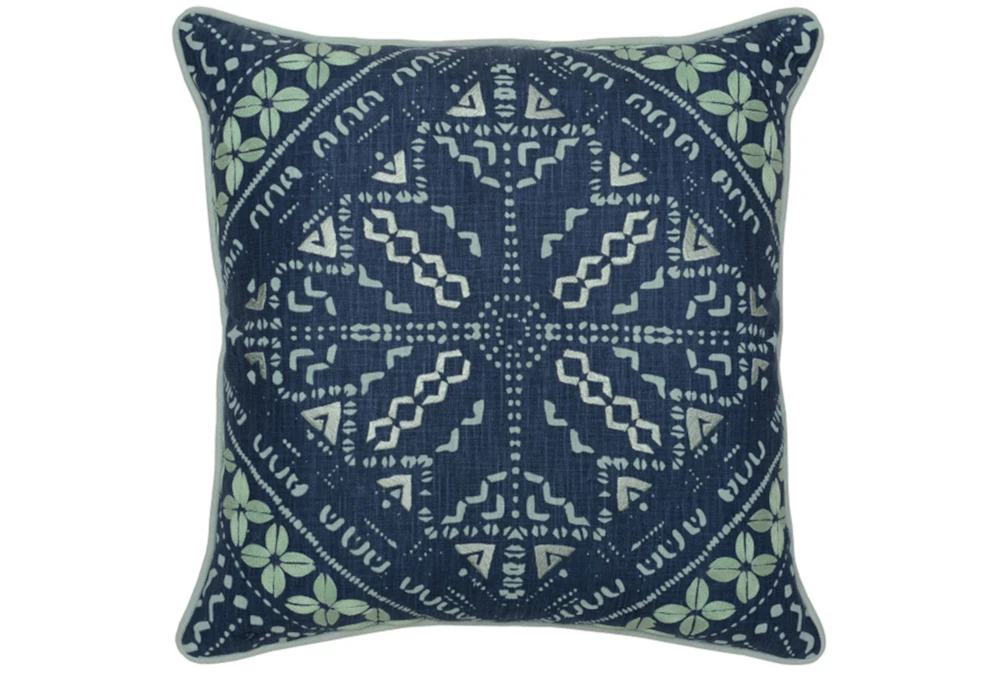 22X22 Marine Blue Batik Pattern Throw Pillow