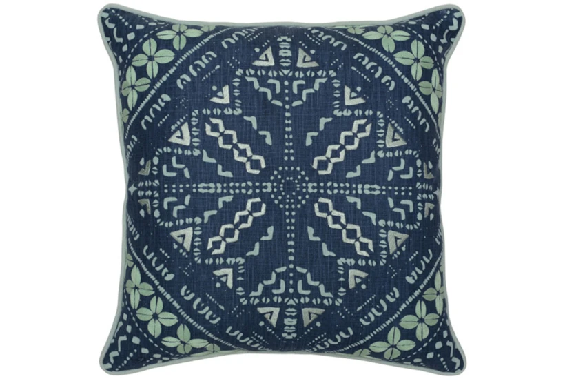22X22 Marine Blue Batik Pattern Throw Pillow - 360