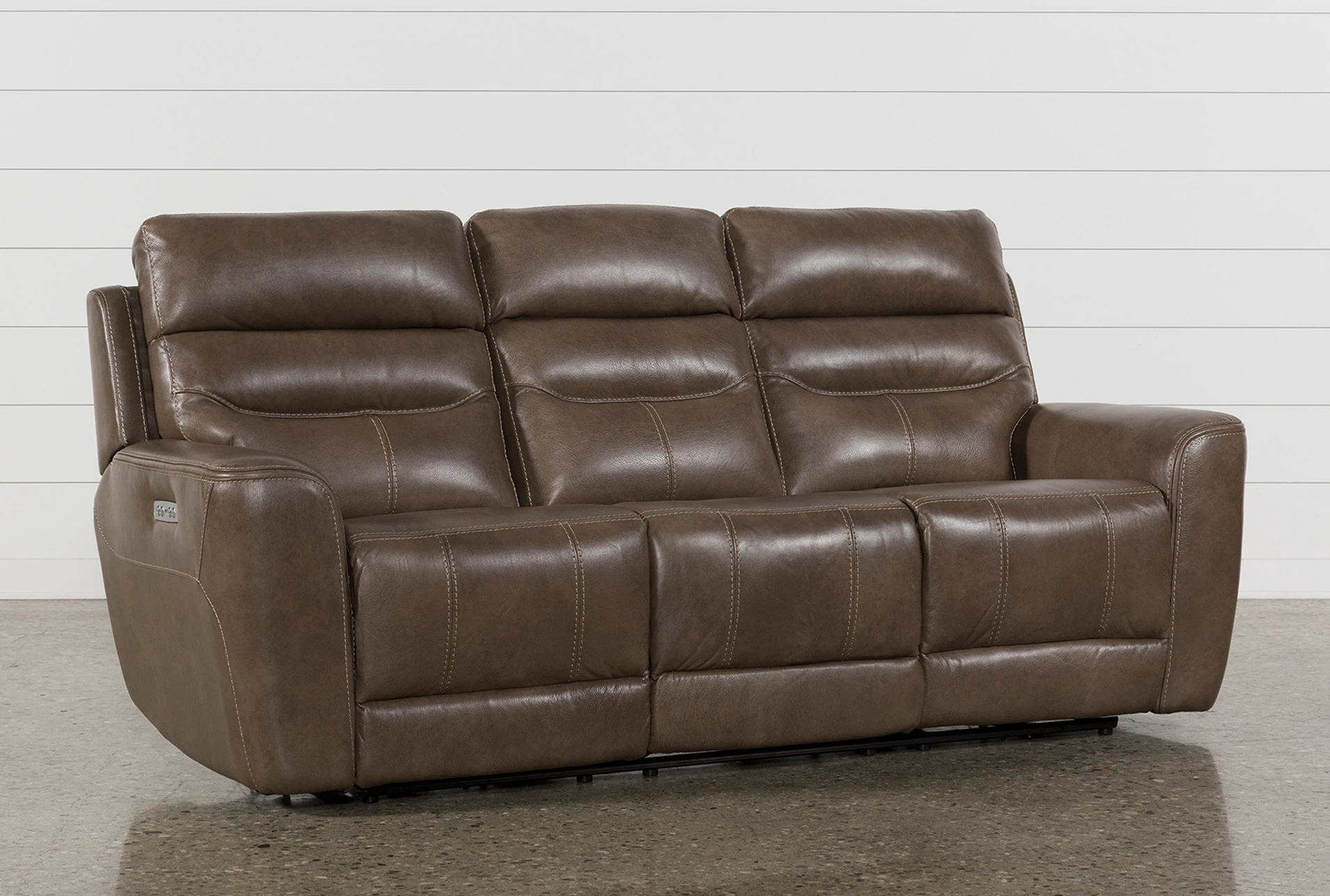 Cheyenne Mocha Leather Power Reclining Sofa With Power Headrest Drop Down Table