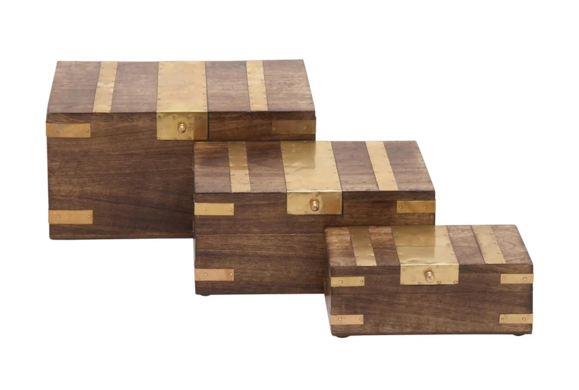 Set Of 3 Brass Inlay Wood Boxes - 360