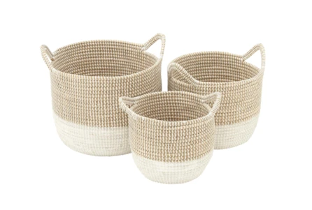 Set Of 3 Natural And White Seagrass Basket