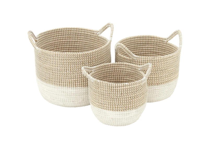 Set Of 3 Natural And White Seagrass Basket - 360