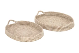 Set Of 2 Round Seagrass Tray