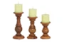 Set Of 3 Dark Wood Candleholders - Signature