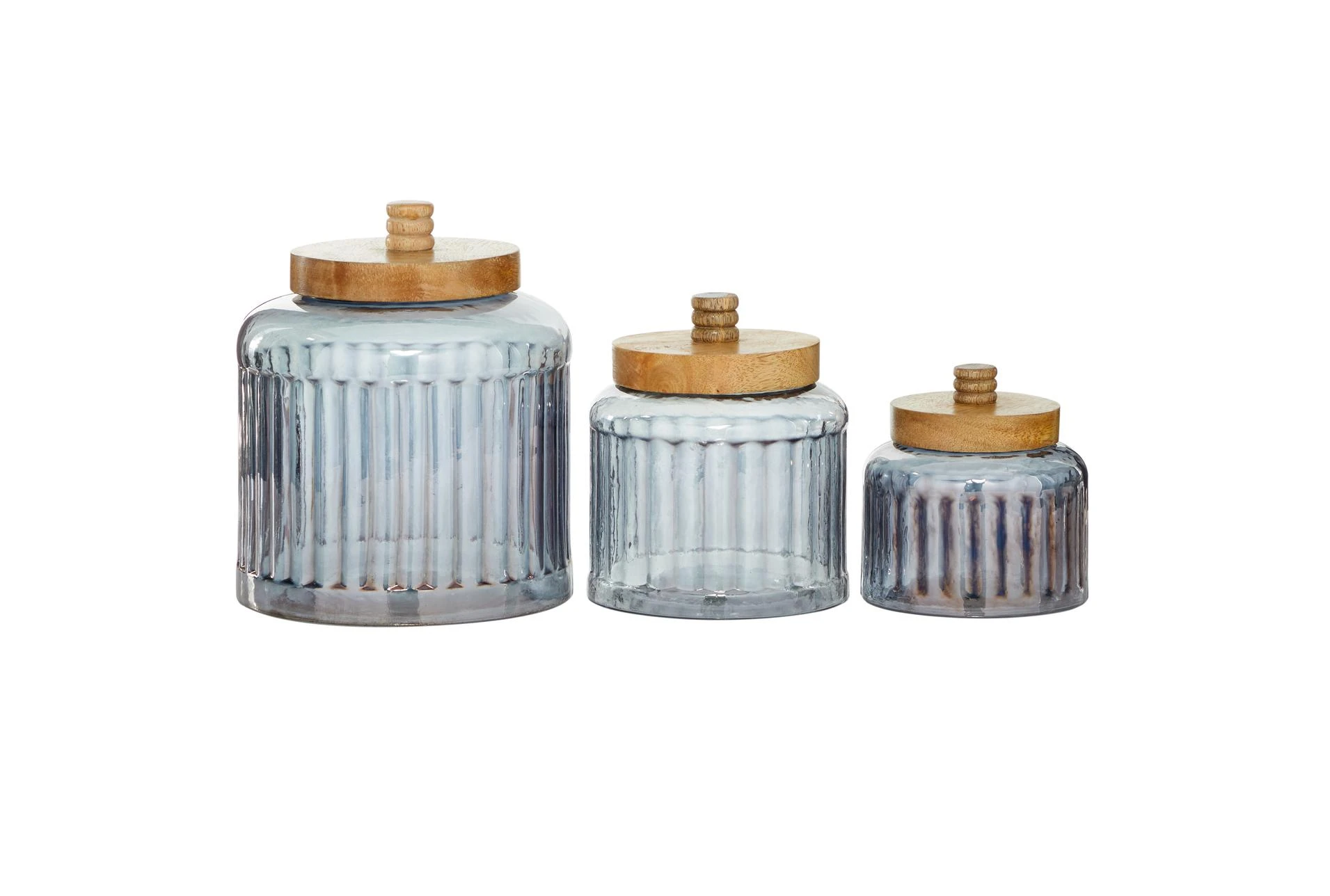 Set Of 3 Glass Jars With Wood Base and Lid - K&K Interiors
